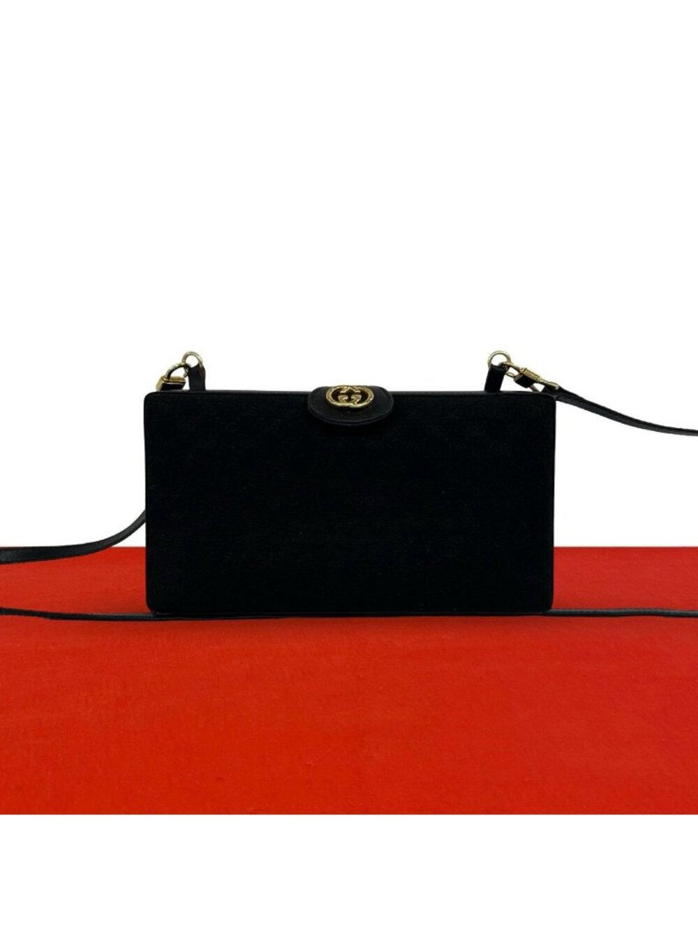Gucci Vintage Micro GG Interlocking G Canvas Leather Shoulder Bag Black